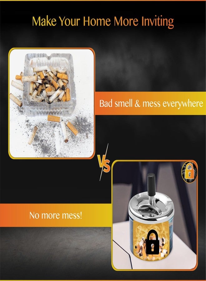 JNAB Vintage Cigarettes Ashtray with Lid for Indoor or Outdoor Cigar Ashtrays for Men, Large Ash Tray with Spinning Tray for Smokers (Nature) - Image 3